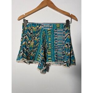 En Creme Womens Small festival Boho Teal Geometric Rayon Shorts